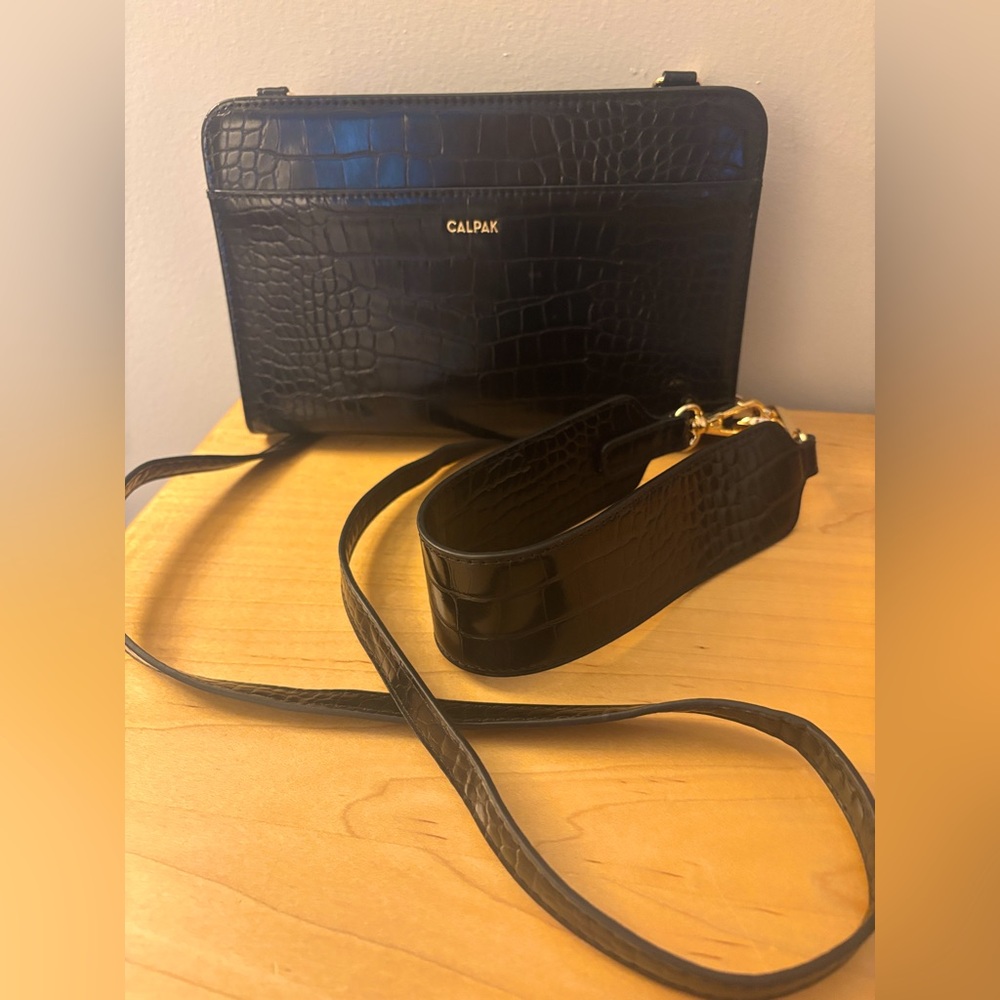 Calpak Black Croc Embossed Wallet